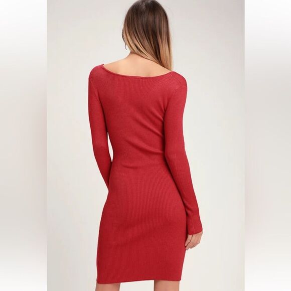 Lulu’s cute brick red ribbed knit dress Bodycon sz Small NWT trendy stretchy - Picture 12 of 16